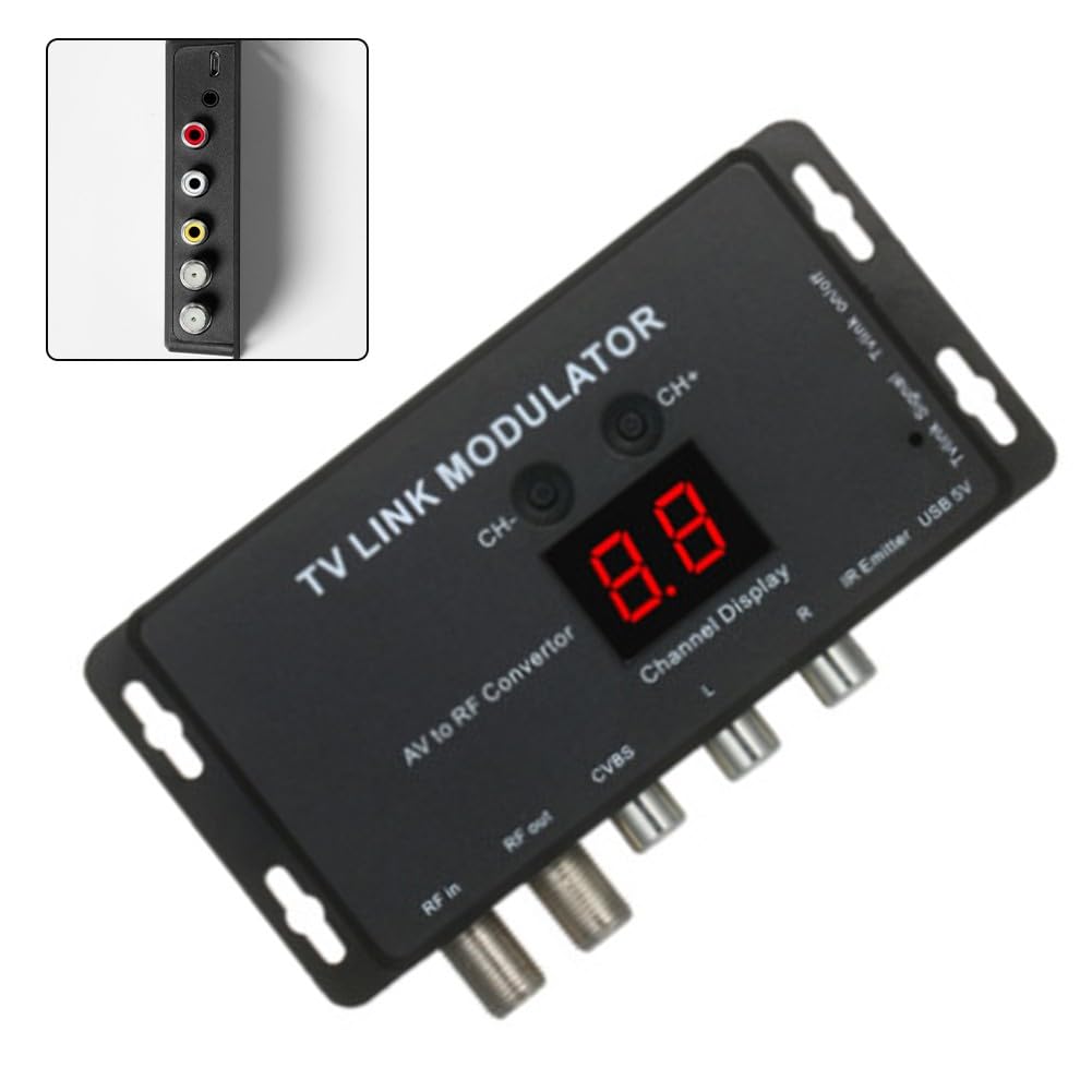 TM70 UHF TV Link Modulatore AV a RF Converter con display canale, uscita regolabile PAL/NTSC nero