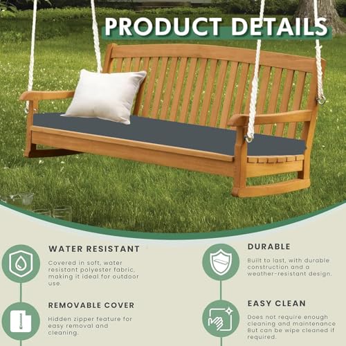 Outdoor Waterproof Bench Rattan Cushion Pad for Garden 2/3/4 Seater 108/143/170cm Thick Long Bench Chair Cushions Pad for Swing Patio (2 Seater-108x45x6cm, Charcoal Grey) - 4