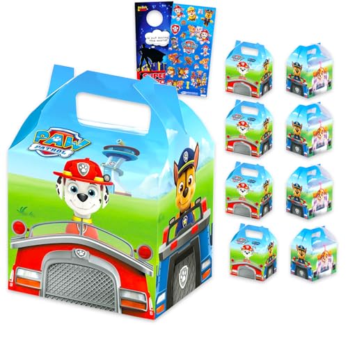 Paw Patrol Treat Boxes Set for Celebrations - Bundle of 8 Favor Boxes for Birthdays, Prizes, Plus Stickers, More | Paw Patrol Party Favors for Boys, Girls