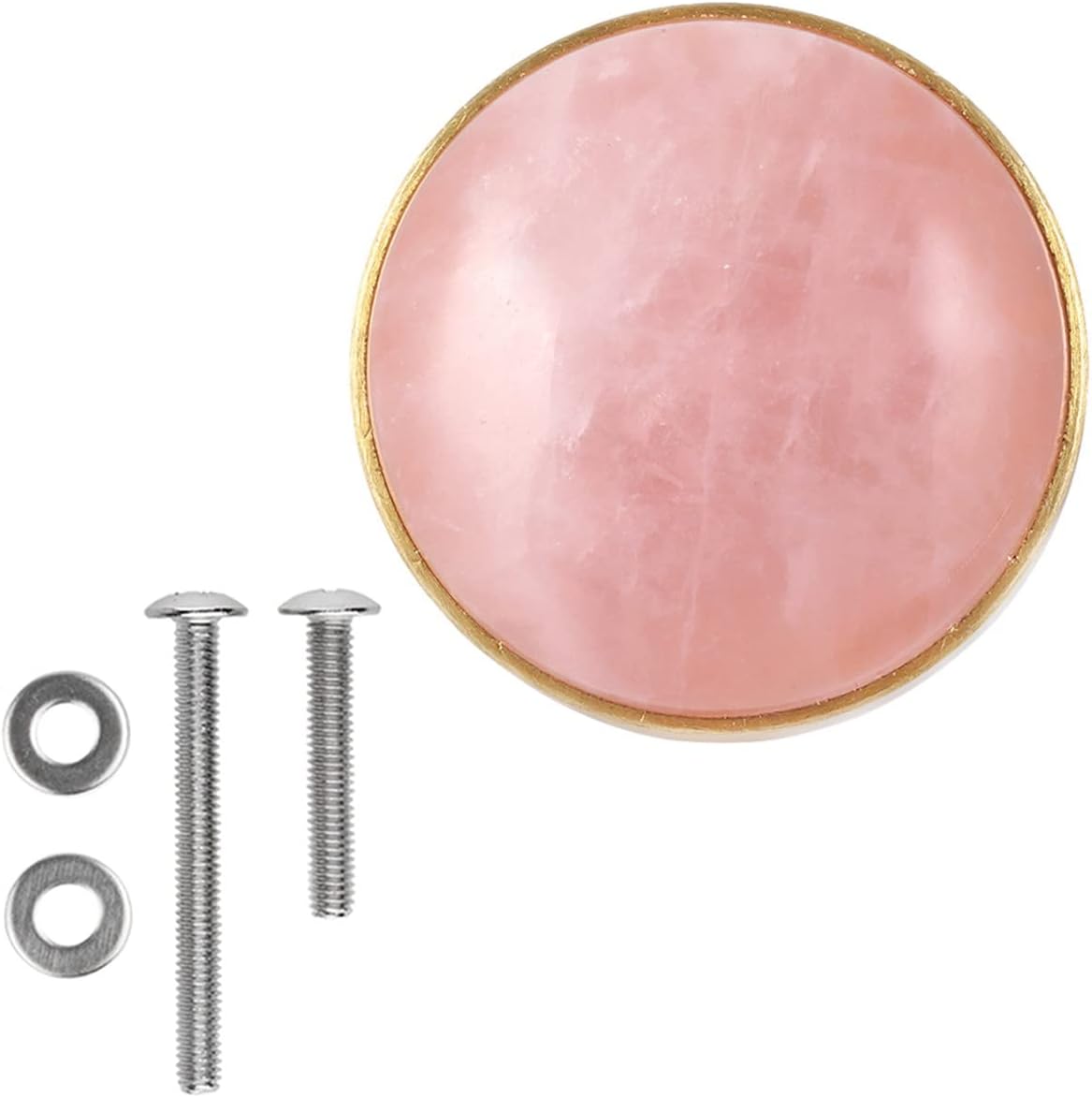 SUNYIK 4 Pcs Polished Round Crystal Stone Drawer Knobs with Screws, Pulls Handle for Dresser Cabinet Cupboard Home Office Door Decor, 32mm, Rose Quartz