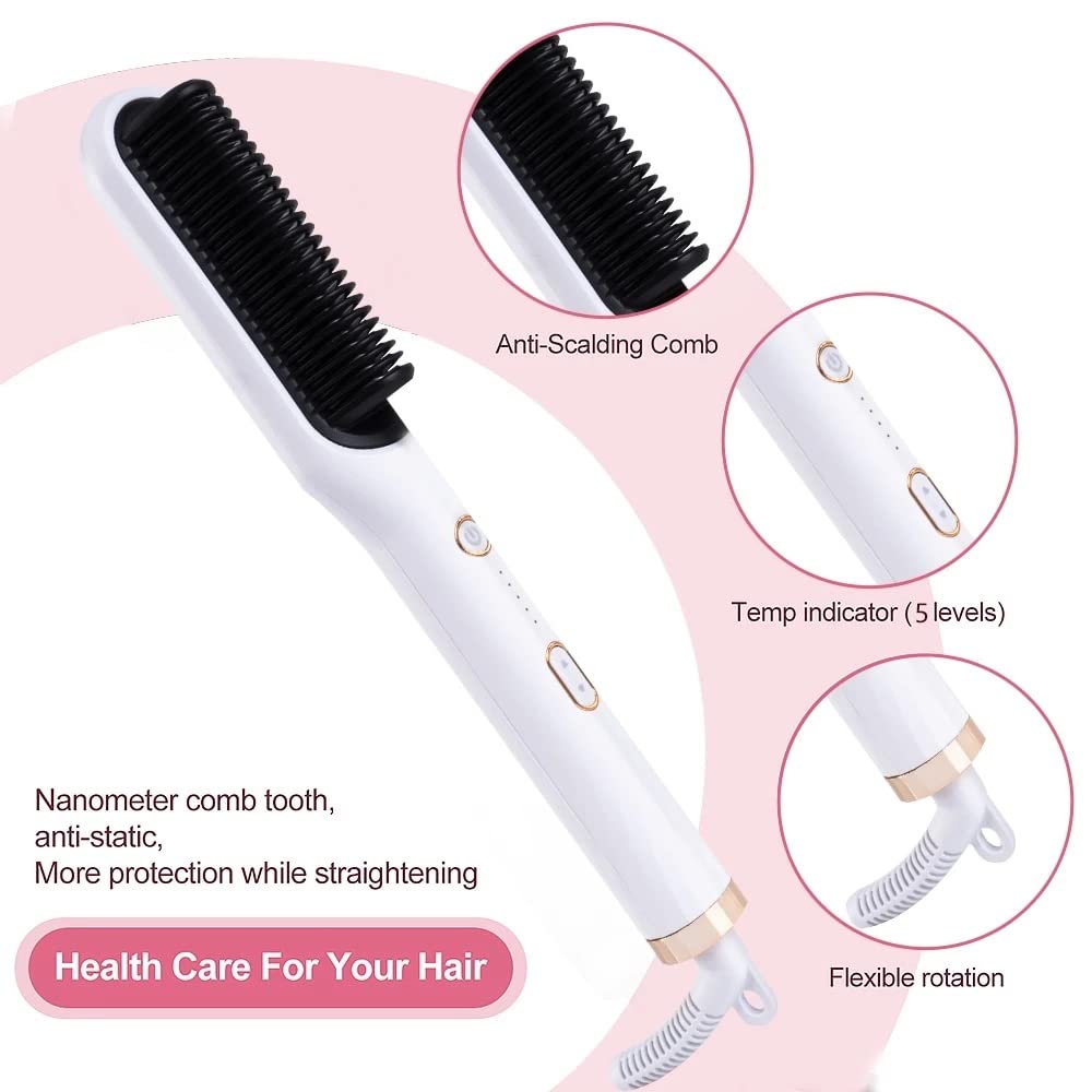 Spazzola per capelli multifunzione 2 in 1, per riscaldare i capelli caldi, spazzola anti-scottatura, ferro lisciante, strumenti styler