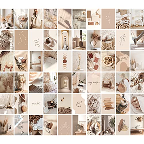 Tallsocne Wall Collage Kit Aesthetic Pictures, Boho Beige Room Decor for Teen Girls, VSCO Posters for Bedroom, Dorm Photo Wall Art, Vintage Collage Prints Kits (60 Set 4x6 inch) (Boho Beige)