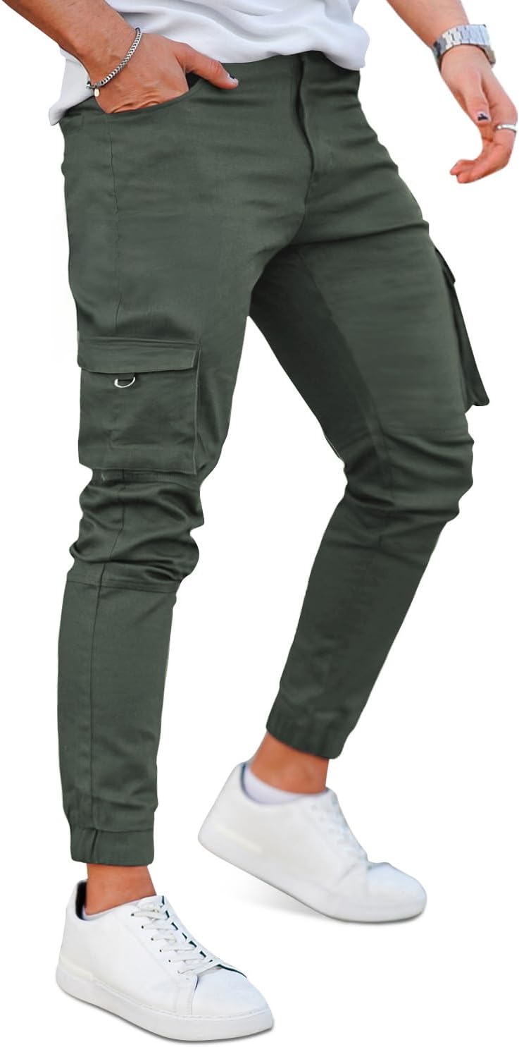 GINGTTO Mens Cargo Jogger Pants Slim Fit Stretch Zipper Pockets Thick Cotton Pants for Men