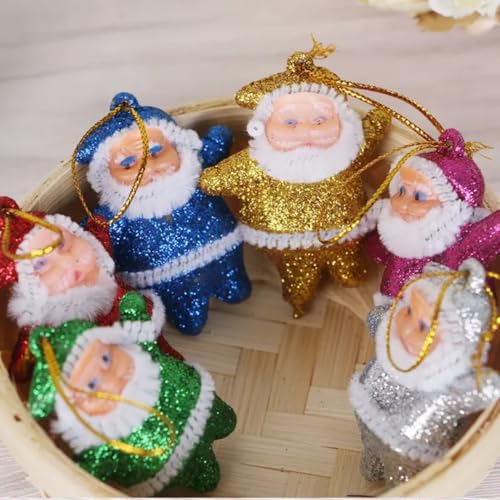 Image of 6Pc Glitter Santa Christmas Decoration Combo Pack | Items for Home & Office | Festive Hangings, Foam Ornaments | PoPo Toys