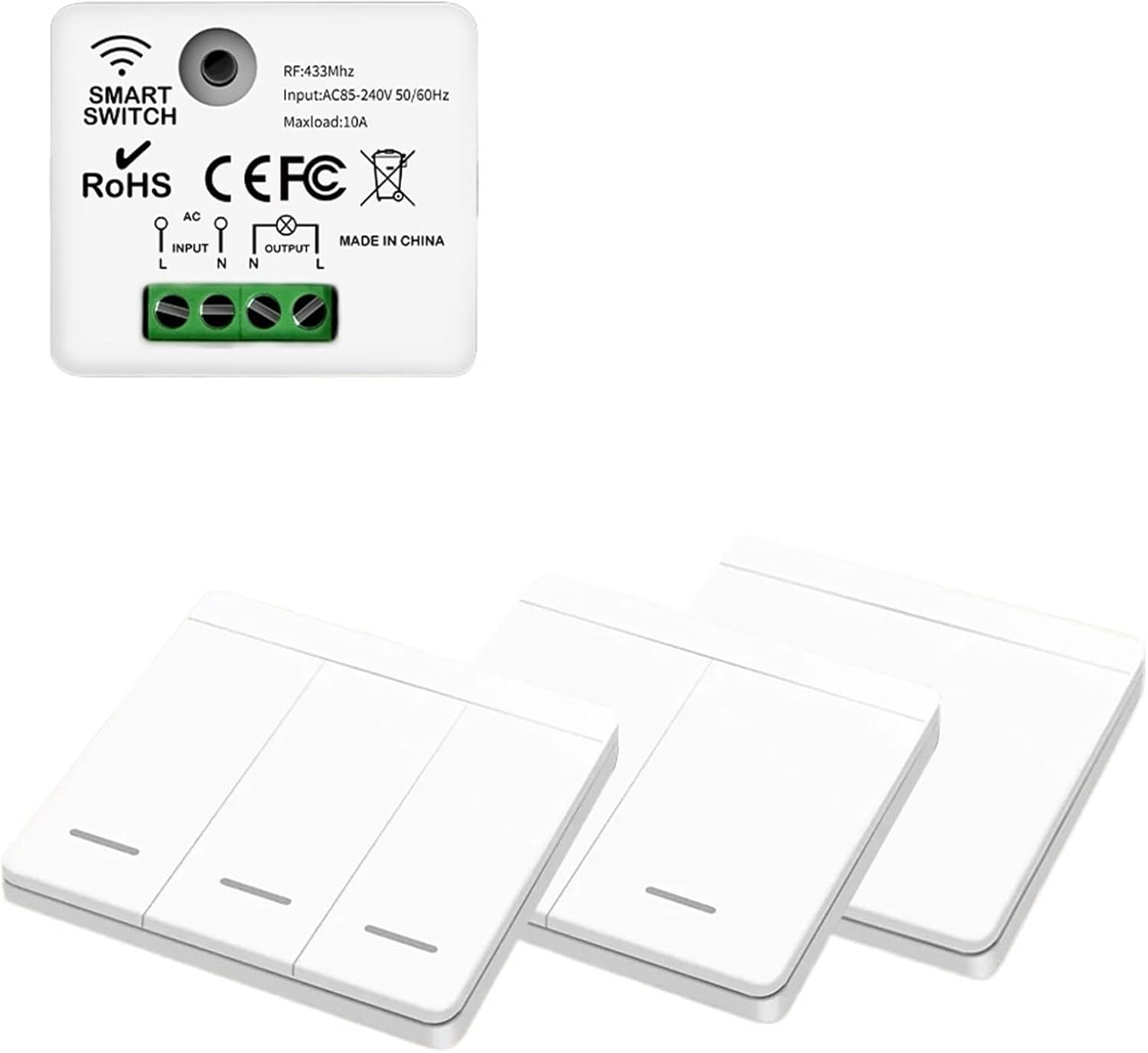 CEMELI Wireless 433MHz Light Switch Receiver and multiple Wall Panel Transmitters