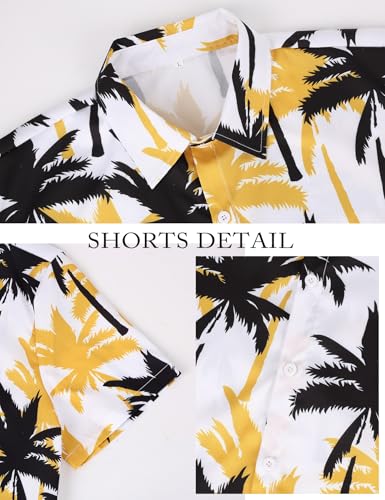 Image of Yimoon Men's Summer 2 Piece Outfits Tropical Print Short Sleeve Button Down Hawaiian Beach Shirt and Shorts Set