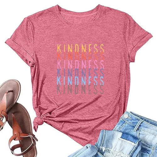 Inspirational T Shirts for Women Kindness Graphic Tee Unity Day Anti Bullying Shirts Basic Round Neck Short Sleeve Top Be Kind Shirts,Red M