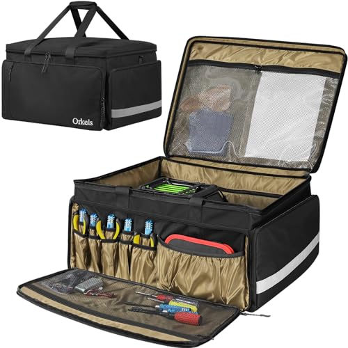 ORKELS RC Storage Bag for 1/8, 1/10 Cars, Protective Carry Case with Bottom Clapboard Compatible with Traxxas Car, Multi-Pockets for Tools & Accessories by ORKELS - Used condition - US$41.99