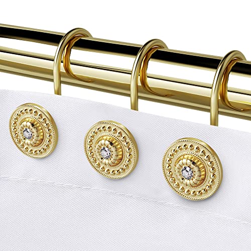Gold Shower Hooks & Rings Set of 12 - Rust Proof Metal Decorative Hangers for Bathroom Shower Curtain Rod