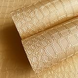 Zeeko Gold Wallpaper 17.7'' x 473'' Crocodile Textured Wallpaper 3D Golden Waterproof Wallpaper for Bedroom Luxury Art Deco Mural Traditional Wallpaper (Paste The Wall Product)