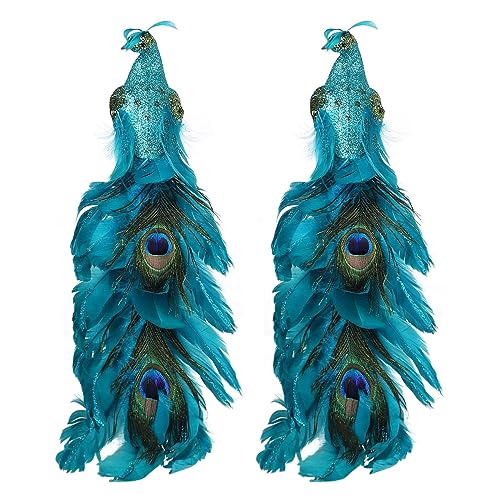 Wnvivi 2pcs Faux Peacock Ornaments Peacock Figurine with Clip, Garden Bird Adornment Blue Peacocks Decor for Christmas Tree Parties Decoration(Blue)