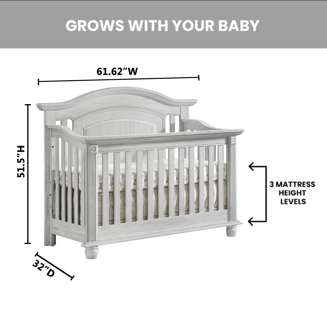 Oxford Baby London Lane 4-in-1 Convertible Baby Crib, Vintage White, GreenGuard Gold Certified