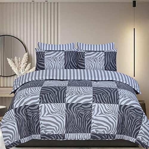 DTEX HOMES 100% Pure Cotton Reversible Printed Duvet Quilt Cover Set, Zebra Patchy - Double