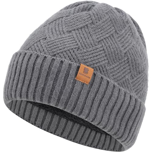 BARFULKER Winter Beanie Mütze Herren Damen Warm Gefüttert Wintermützen Dehnbare Weiche Strickmütze Laufmützen Dehnbare Weiche Wollmütze Unisex Hat,Grau