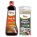 POLIBOY Teak Öl - Holzpflegeöl für dunkle Harthölzer - Holzschutz & Farbauffrischung - Ideal für Gartenmöbel - 1x 500ml - Mit Baumwolltuch - Made in Germany