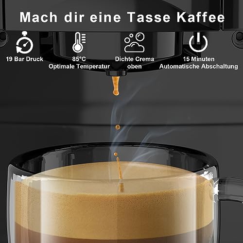 Foto von Espresso 4in1 Kaffeemaschine für NES/DG/Ground Capsule und ESE Kaffeepads, 19 Bar Automatische Kaffeemaschine kompatibel mit Kapseln (schwarz 2023 neu)