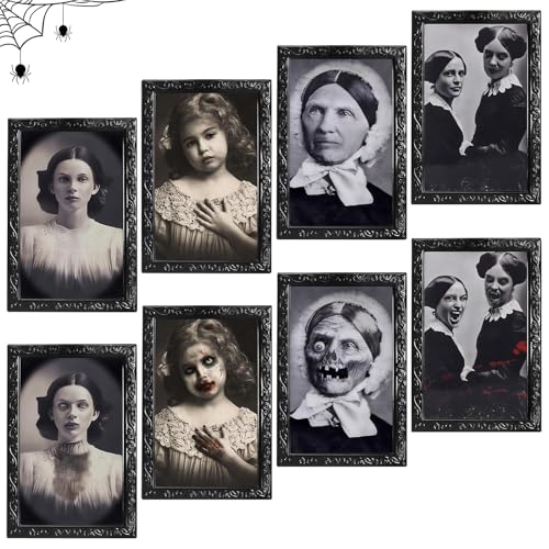 ROEOWENE 4pcs Cuadros Halloween Adornos 38x25cm Terror Decoracion Interior Cosas de Halloween Decoracion Marco de Fotos Retrato Horror Decoración Puerta Casa para Fiesta Temática,Casa Embrujada,Bar