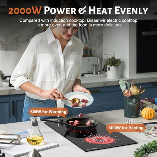 Disaenvir 2 Burner Electric Cooktop 12 Inch Electric Stove Top Built