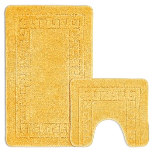 Paradise Products Bath Mat Set - New Greek Rug Style, 2-Piece Non-slip Bathroom Mats (Yellow)