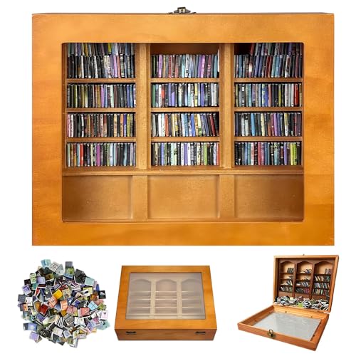 HIULLEN Anxiety Bookshelf Shake Away Your Anxiety Anxiety Mini Bookshelf Miniature Book Display Shelf With 300Pcs Mini Books Miniature Book Boxes Display Case Cabinet for Book Lovers Home Office
