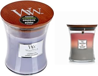 Medium Hourglass Candle Lavender Spa and Shoreline Premium Soy Wax Pluswick Wood Wick 60 and 100 Hour Burn Time