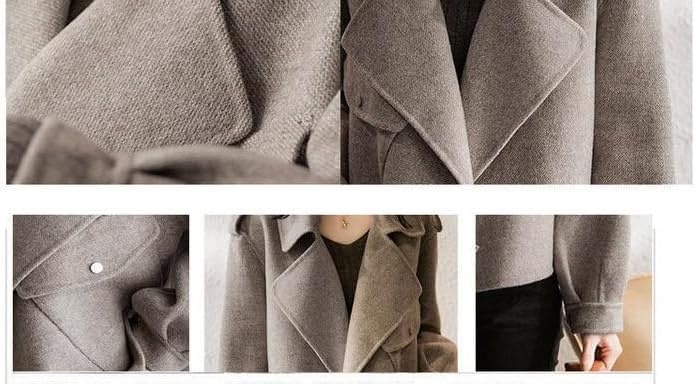 utcoco Women Cropped Wool Coats Notched Lapel Pea Coat Open Front Trench Overcoat Jackets with Pockets - Image 5