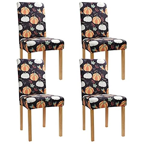 XAMSHOR Dining Chair Protector Cover, Super Fit Stretch Removable Washable Parsons Chair Slipcover Thanksgiving Harvest Fall Pumpkin Set of 4 Cover