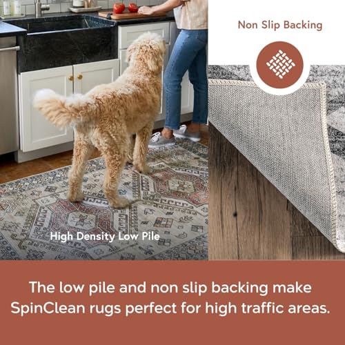 Tapis rétro lavable en machine gris clair Layna 122x152 cm