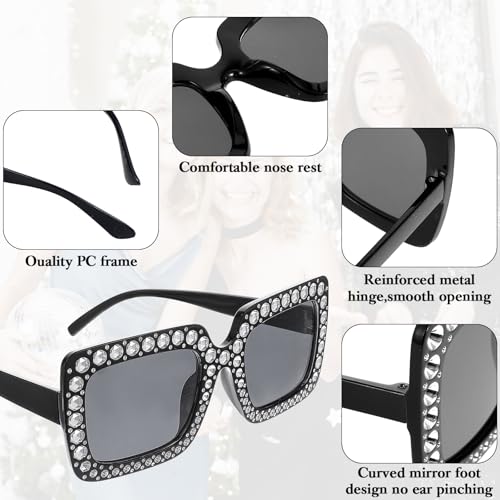 Sibba 20 Pcs Crystal Square Sunglasses Black Rhinestone Sparkling Bling Glasses Thick Frame Trendy Classic Sunglasses Glitter Disco Retro Cool Eyeswear for Women Men Bachelorette Party Glasses Favors3