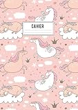 Cahier: Scolaire à grands carreaux Format A4 - Seyès - 8 mm - 120 pages / 60 feuilles - Motif Licorne - Fantaisie - Pour Jeunes Filles