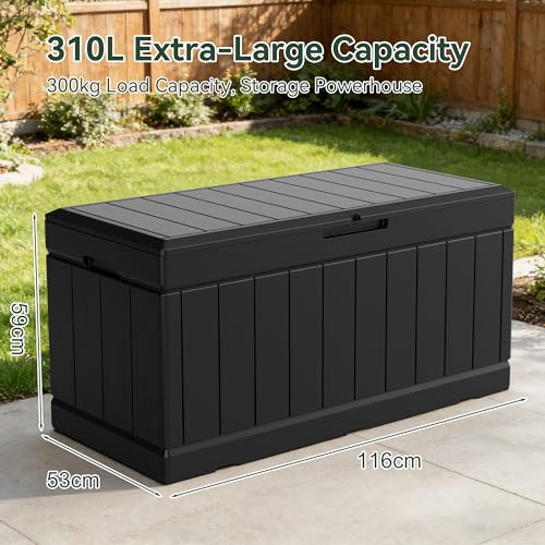 Homall Large Resin Deck Box Heavy Duty Storage Box Lockable Storage Bin Waterproof Container Indoor Outdoor Use for Balcony Garden (310, Liters)