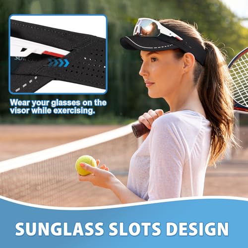 Image of Sukeen Sports Sun Visor for Men Women, Lightweight Adjustable Visor Hat, Reflective Running Tennis Golf Visor, Sunglass Slots