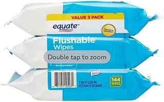 Flushable Moist Wipes for Sensitive Skin, Hypoallergenic flushable wipes, 144 Count, Aloe & Vitamin E, Plant-Based, Resealable Pack, 7"" X 5.25""