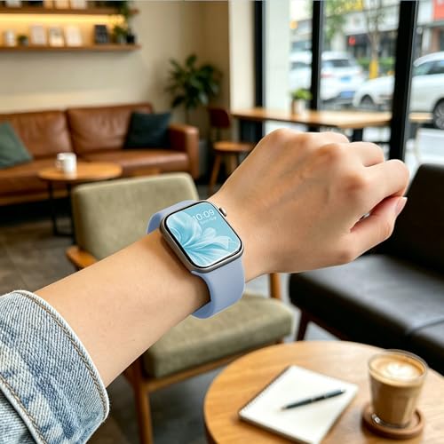 Image of Bands Compatible with Apple Watch 38mm 40mm 41mm 42mm 44mm 45mm 49mm, Soft Silicone Replacement Sport Accessory Strap Wristband for iWatch Series Ultra 8 7 6 5 4 3 2 1 SE Women Men Light Blue