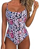 SUUKSESS Women Sexy One Piece Tummy Control Swimsuit Scoop Neck Slimming Swimwear 2025 Crisscross Backless Bathing Suit(Pink Leopard,Large)