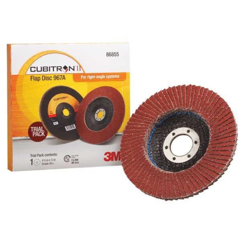 3M Cubitron II Flap Disc 967A, 40+, T27, 4-1/2 in x 7/8 in, Pack of 1, Medium Pressure Applications, Light Deburring, Scale Removal, Oxide Removal, Surface Prep