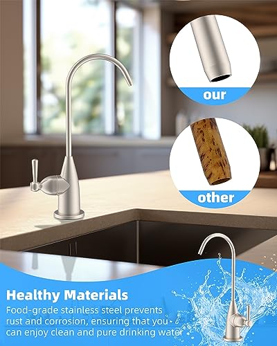 Image of Hibbent Drinking Water Faucet for Bar and Kitchen Sink, Stainless Steel Reverse Osmosis RO Faucet for Under-Sink Filtration System, Brushed Nickel Finish