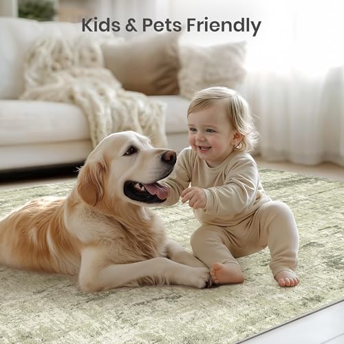 Image of Valenrug Washable Rug 8x10 - Stain Resistant 8x10 Area Rugs for Living Room, Non Slip Backing Printed Rugs for Bedroom, Folable Machine Washable Area Rug(Green,8'x10')