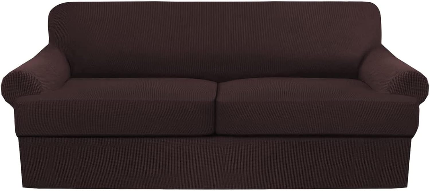 3 Piece Sofa Cover Stretch Jacquard Knitted Couch Cover with 2 Large Individual T Cushion Seat Covers Protector Sofa Slipcovers 71-96inch (Cyan)