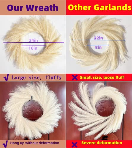 Pampas Grass Wreath, 24 Inch Faux Pampas Wreath/Spring Wreaths For Front Door，Boho Wreath，For Farmhouse Decor, Boho Decor（Beige） #TOP4
