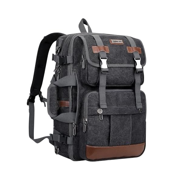 WITZMAN Canvas Travel Backpack for Men Large Laptop Backpack Fit 17 inch Carry-on Airline Approved Convertible Shoulder Rucksack(A6617-3 Black)