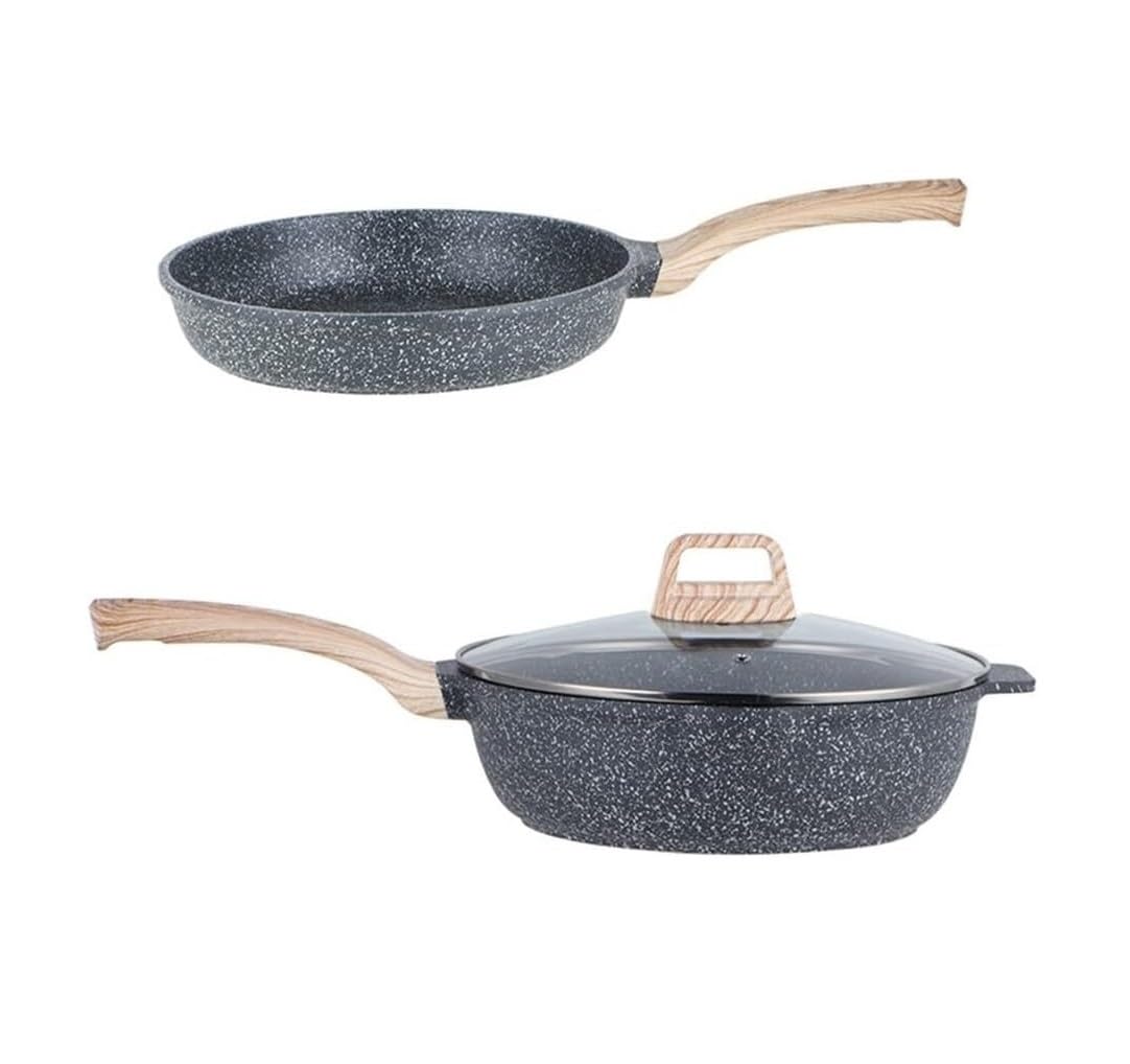 Batteria Pentole Set di Pentole da 2 Pezzi per Padella Wok Fornello A Induzione A Gas Domestico Senza Fumo Antiaderente Cucina