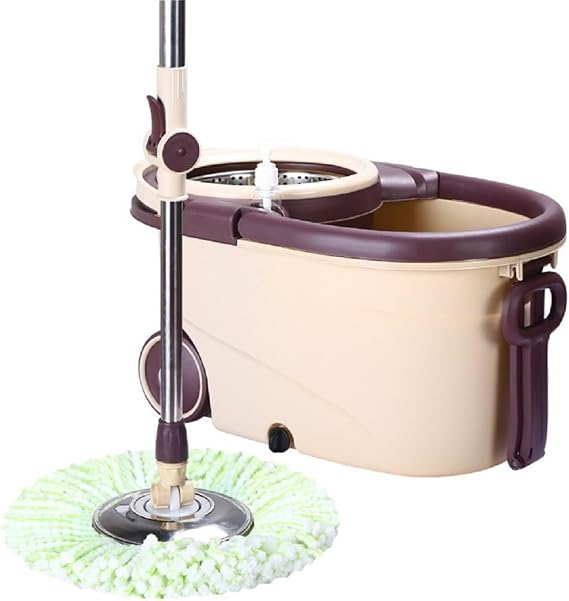 Spin Mop And Bucket Set, Floor Mops with 5 Reusable Pads & 122Cm Stainless Steel Adjustable Handle, Microfiber Mop And Buckets Sets for Cleaning Hard Wood Tile Floors,Coffee Color