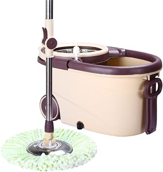 Spin Mop And Bucket Set, Floor Mops with 5 Reusable Pads & 122Cm Stainless Steel Adjustable Handle, Microfiber Mop And Buckets Sets for Cleaning Hard Wood Tile Floors,Coffee Color