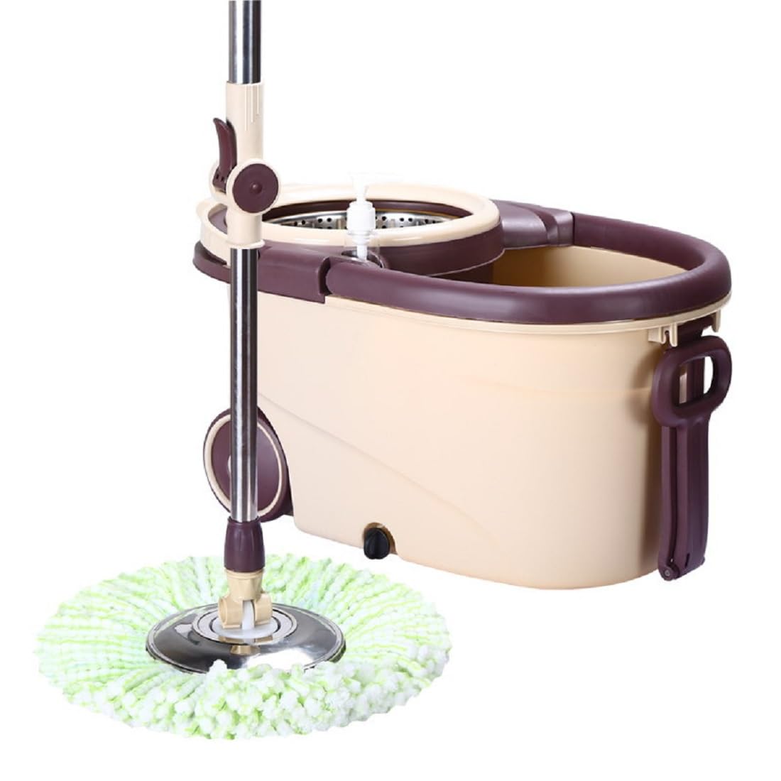 Juego De Fregona con Cubo, Cubo Fregona, con Poleas, Acero Inoxidable Mango Telescópico De 90-122 Cm, Mopas De Limpieza Suelos con Cubo, con 5 Cabezas De Microfibra, Color del Café