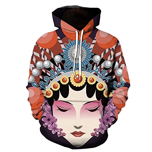 XIAOREN Im Chinesischen Stil Trendiger Kapuzenpullover Frühling 3D Digitaldruck Pullover Langarm Hoodie,3-XXL Cover