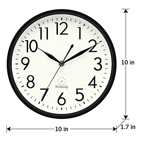 Dreamsky 10 Inches Wall Clocks Battery Operated - Silent Non-Ticking Quartz Wall Clock For Kitchen/Home Decor/Office/School/Indoor, 3D Numbers Display Easy To Read #TOP5