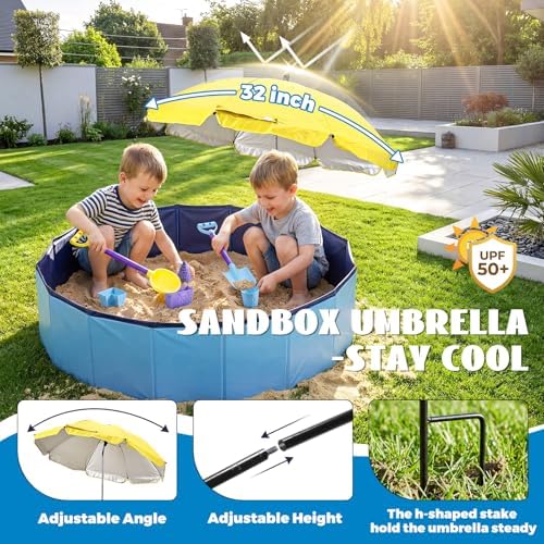 Large Sand Box Set with Lid Cover & Umbrella, Including 7Pcs Sand Toys for Kids Toddlers, 39Inch Big Portable Sandpit for Outdoor Indoor Backyard Patio Beach Dog, Hold up 200lbs Sand - 4