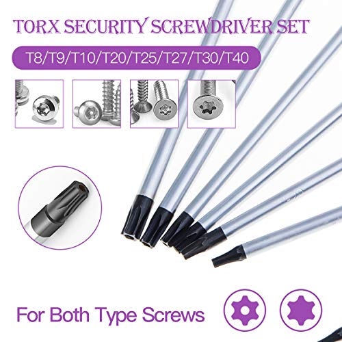Boenfu Torx Screwdriver Set 13 Pcs Heavy Duty Torx Security Screwdriver, T5 T15 T6 T8 T10 T25 T30 T7 T27 T40 T20 T9 T4 Star Shaped Drivers Set Fit Tamper Proof Screw, Purple #TOP3
