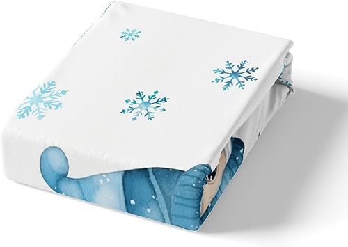 Miniatura 5 de Manfei Juego de sábanas ajustables de gnomo de tamaño individual, juego de ropa de cama de copo de nieve azul y blanco, 2 piezas para decoración de
